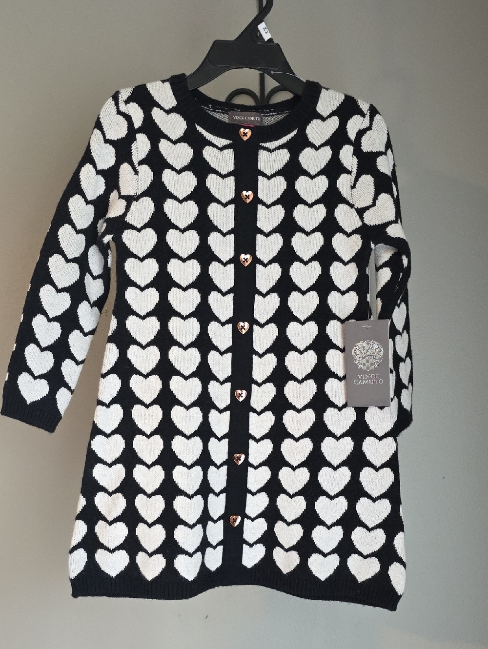 Vince Camuto Black & White Heart Knit Cardigan Dress Size 24m